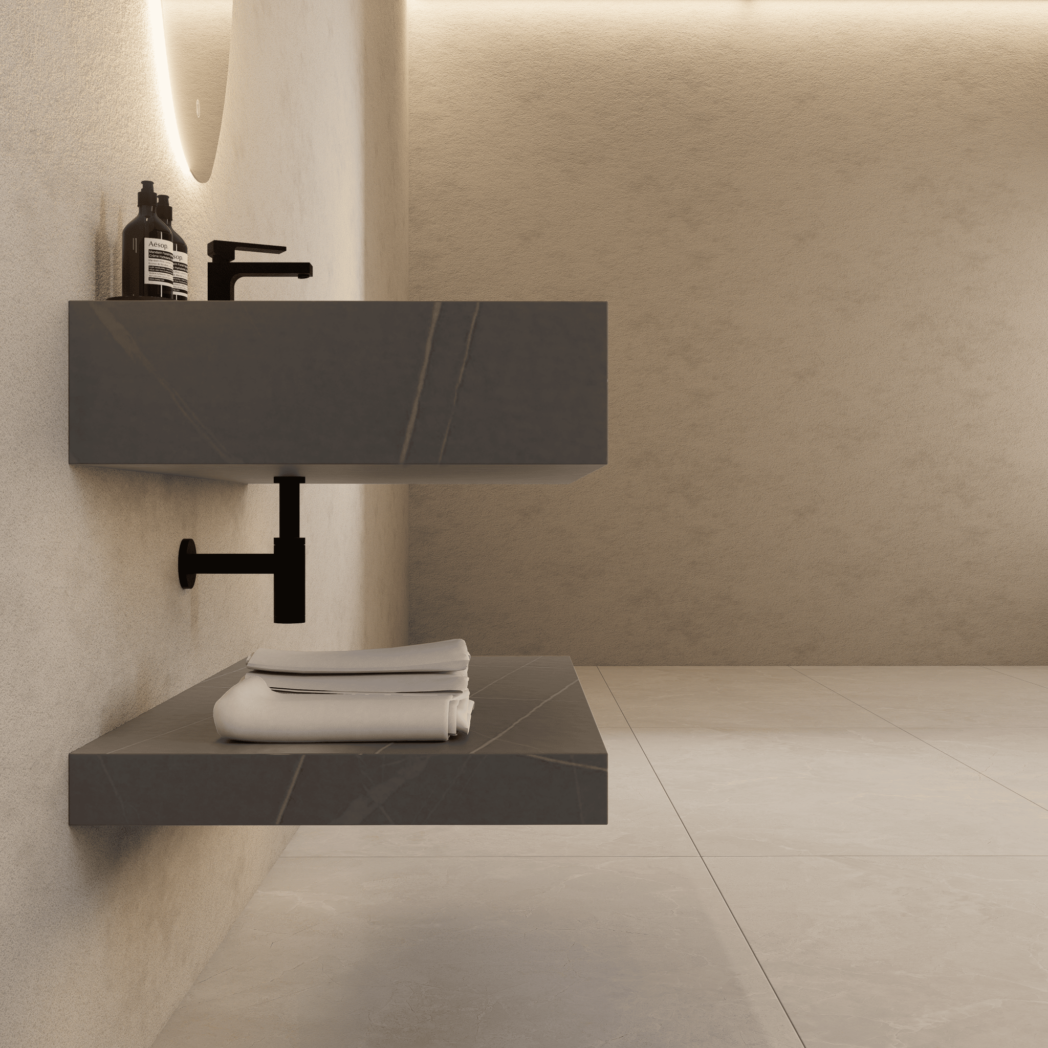 Armani Grey Floating Vanity Without Drawers – Seamless Marble - Look Stone, 32" 40"/48" - A3 - Vanity40" NeoNova Decor