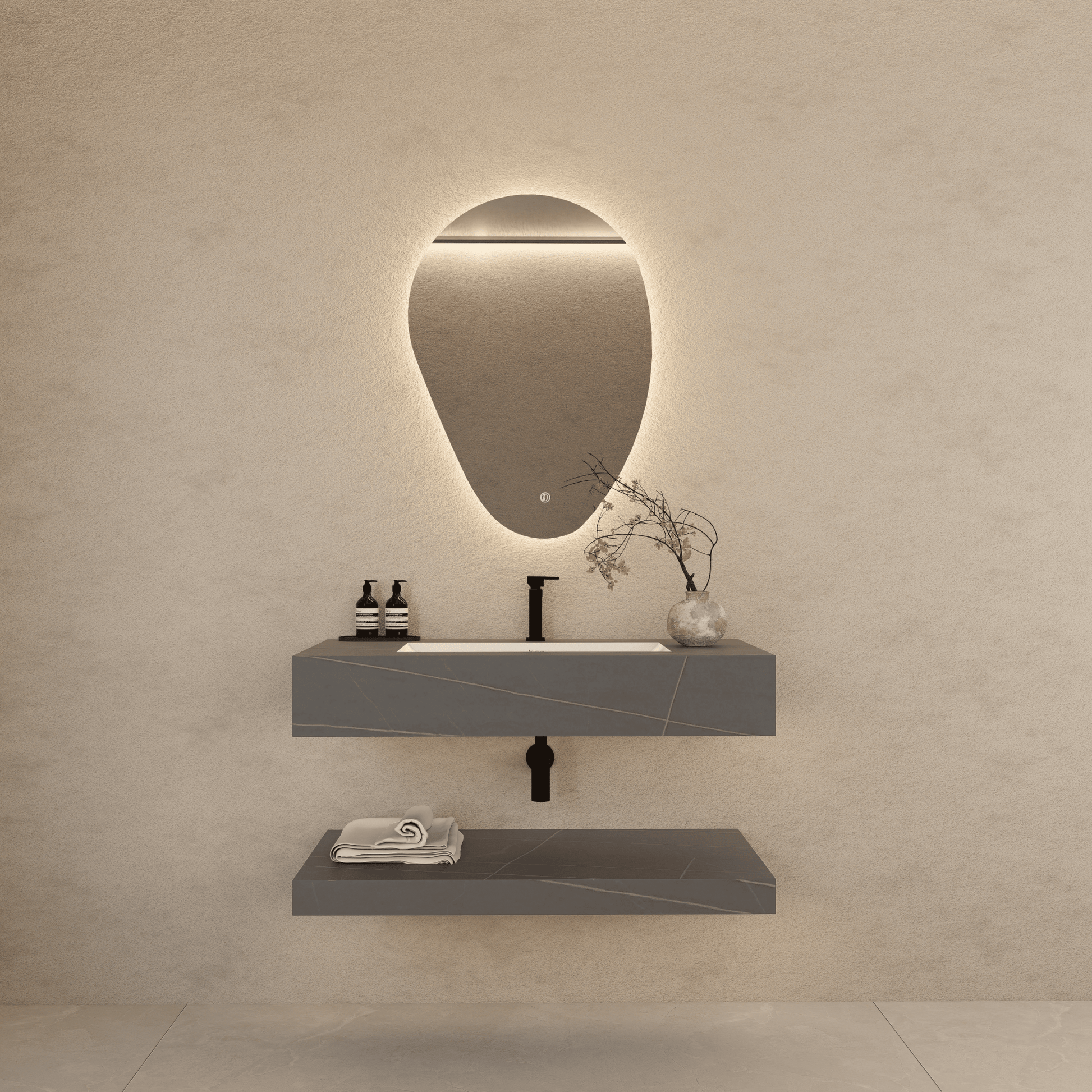 Armani Grey Floating Vanity Without Drawers – Seamless Marble - Look Stone, 32" 40"/48" - A3 - Vanity40" NeoNova Decor