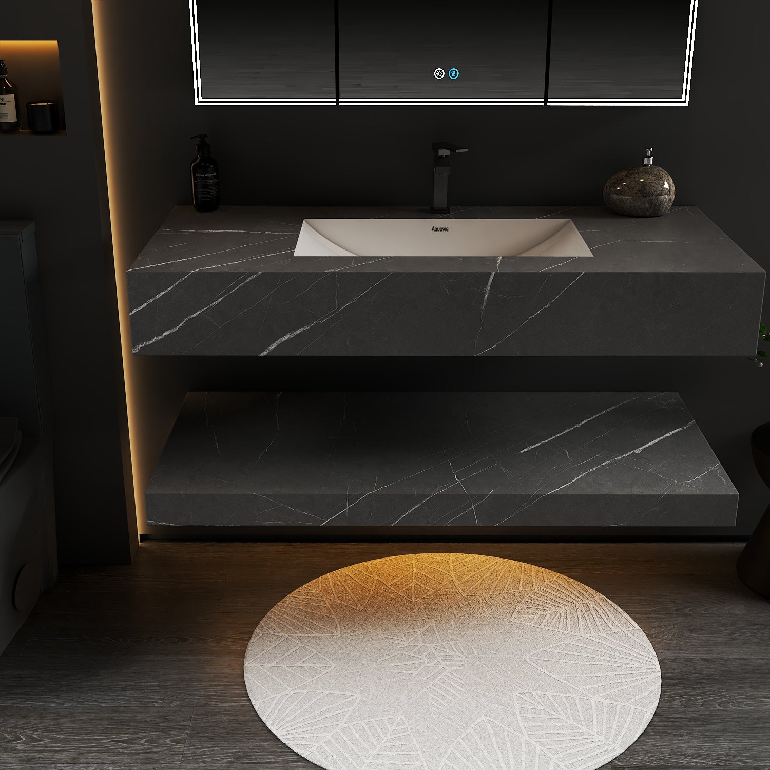 Armani Grey Floating Vanity Without Drawers – Seamless Marble - Look Stone, 40"/48" - A3 - Vanity48 inch NeoNova Decor