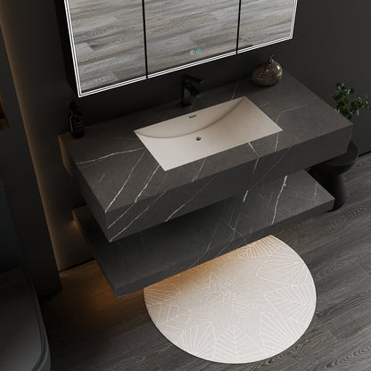 Armani Grey Floating Vanity Without Drawers – Seamless Marble - Look Stone, 40"/48" - A3 - Vanity48 inch NeoNova Decor