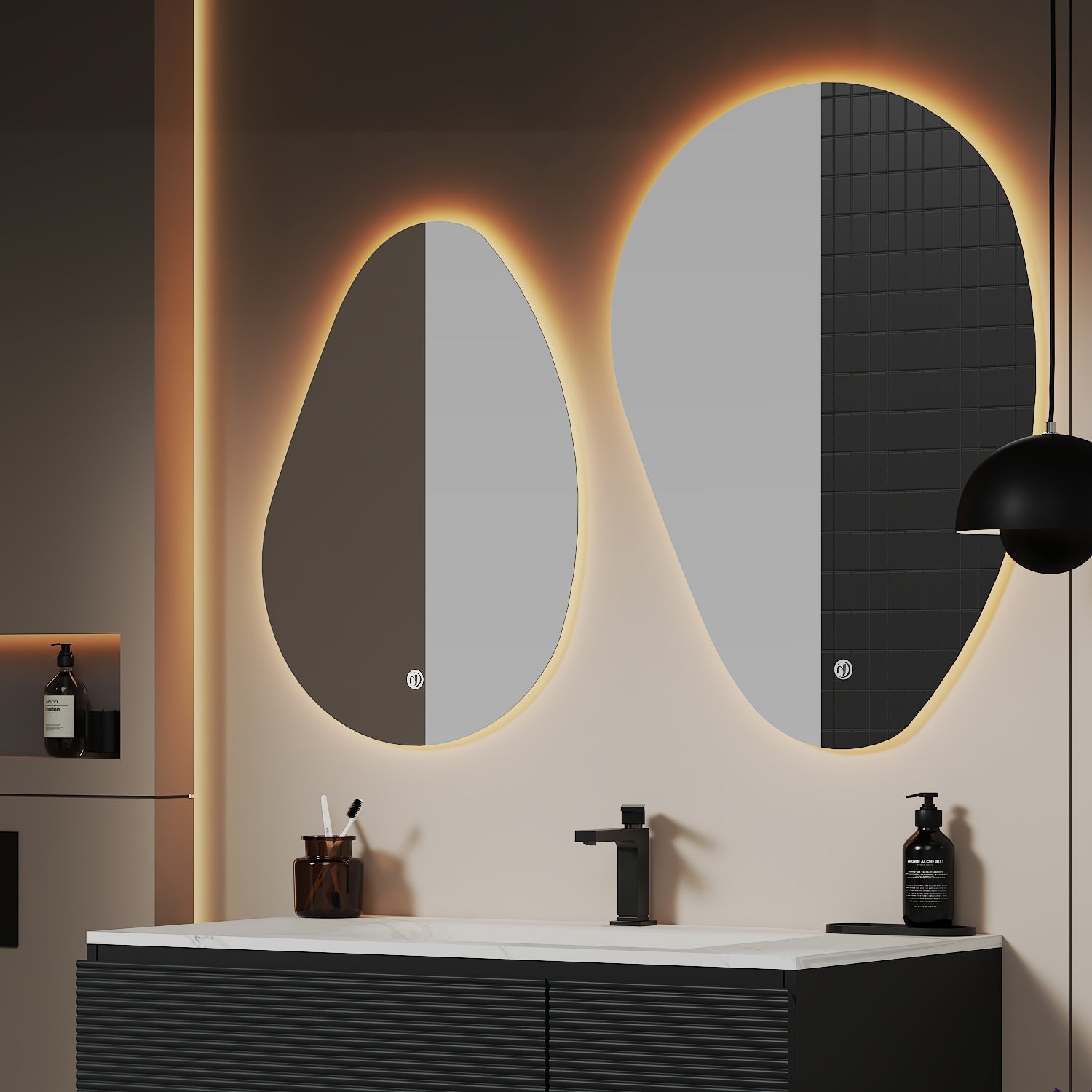 Asymmetrical LED Mirror – 20"x28" /24"x32", Wave Sensor & Backlit - 20" x 28" NeoNova Decor