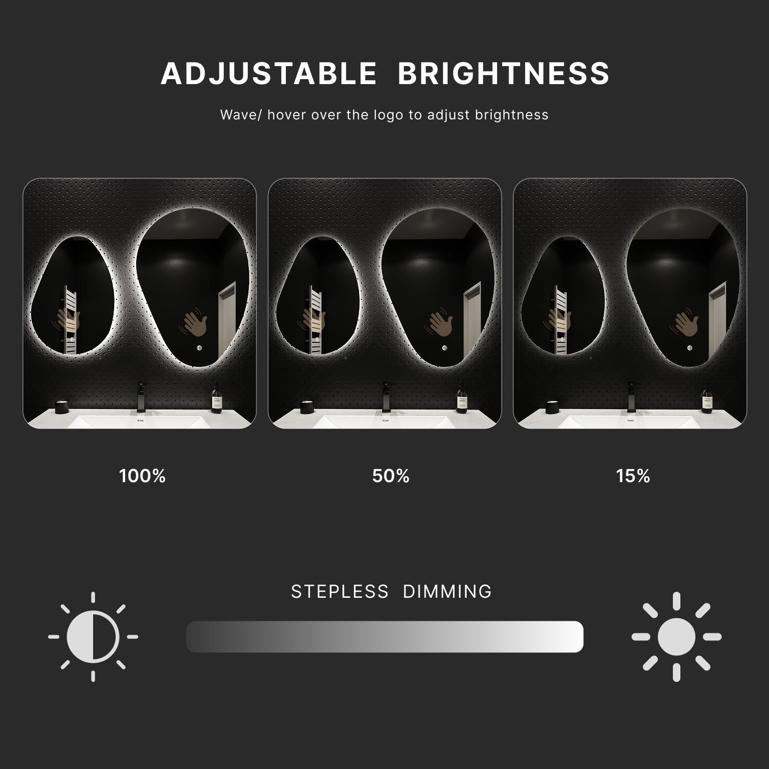 Asymmetrical LED Mirror – 20"x28" /24"x32", Wave Sensor & Backlit - 20" x 28" NeoNova Decor