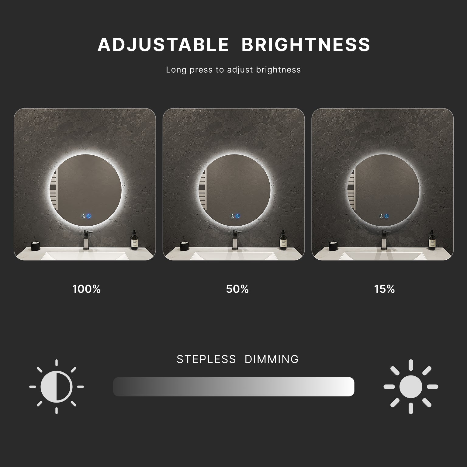 Aura LED Mirror – Backlit Round Mirror 24" - LED MIrror NeoNova Decor