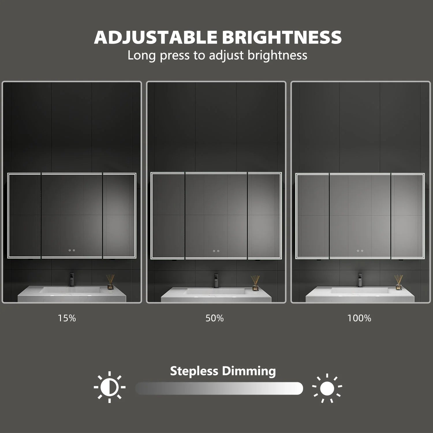 48'' LED Mirror Cabinet with Anti-Fog, Dimmable & Outlet – Blum Hinge，Surface Mount 48"x32"