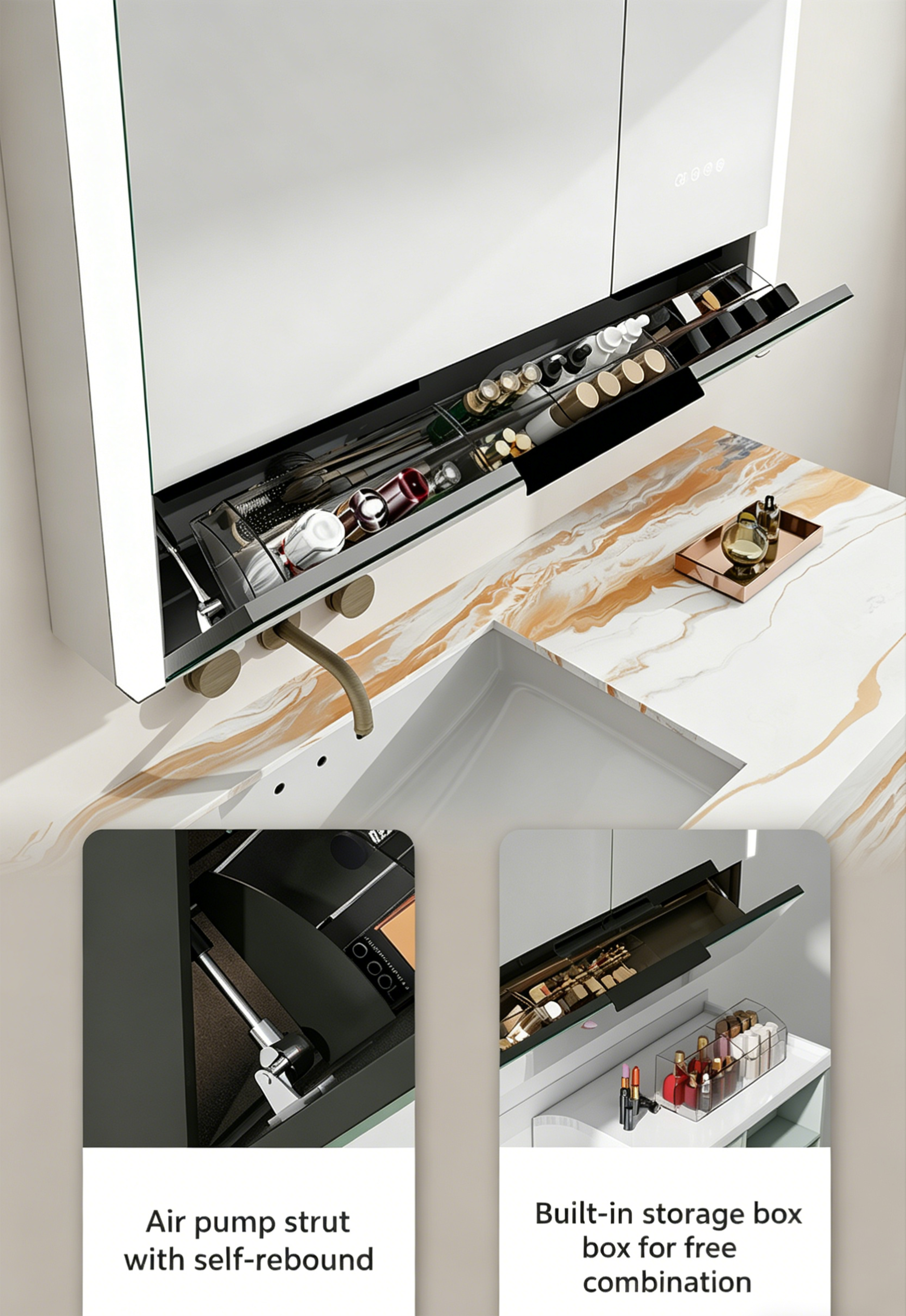 41" x 36" LED Medicine Cabinet with Anti-Fog Mirror, CRI 90 & Built-in Fridge