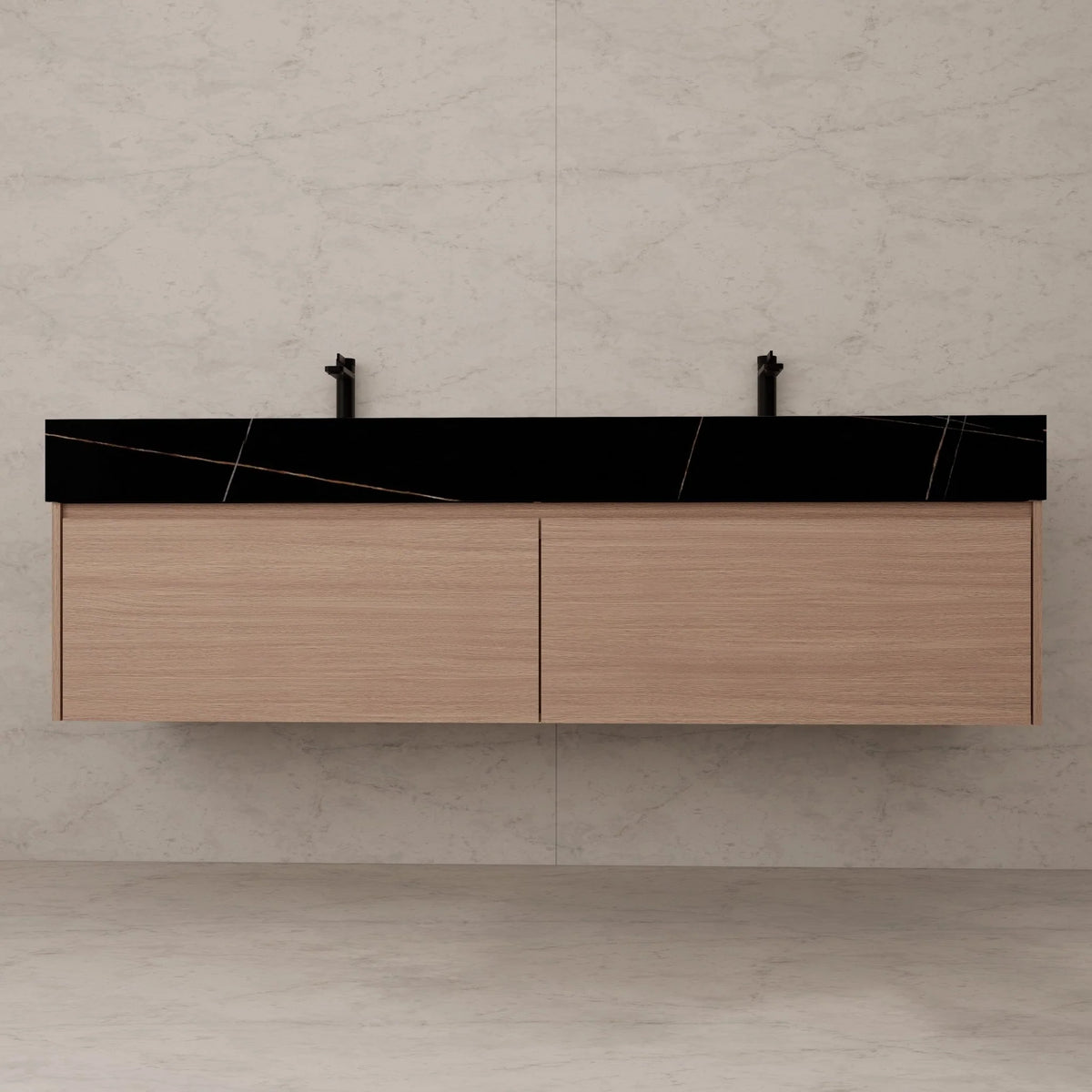 60"/ 71" Nature Oak Double Sink Stone Top with Single Floating Bathroom Vanity