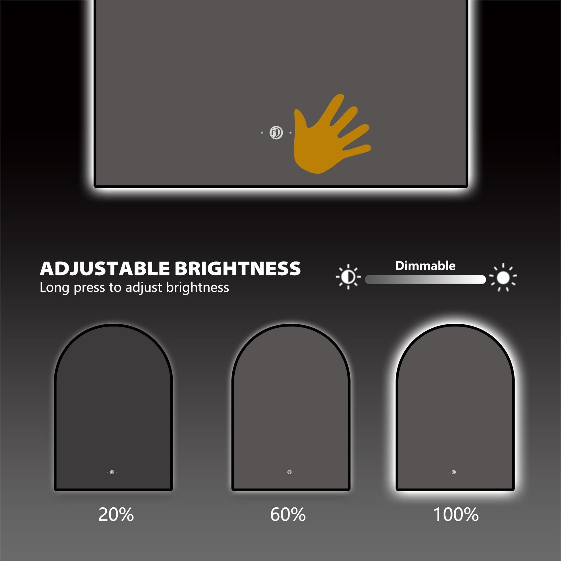 Backlit Frame Arched LED Mirror with Motion Sensor, Anti - Fog - LED MIrror24"x34" NeoNova Decor