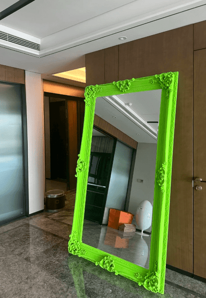 Baroque - Style Ornate Floor Mirror – Neon Pink, Neon Green, and Black Flocked Finish - 绿色 NeoNova Decor