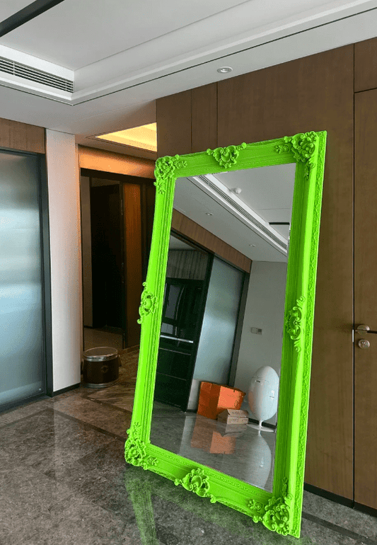 Baroque - Style Ornate Floor Mirror – Neon Pink, Neon Green, and Black Flocked Finish - 绿色 NeoNova Decor