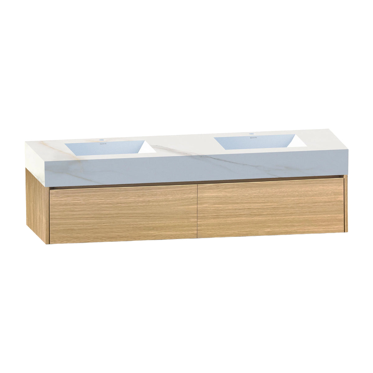 60"/ 71" Nature Oak Double Sink Stone Top with Single Floating Bathroom Vanity