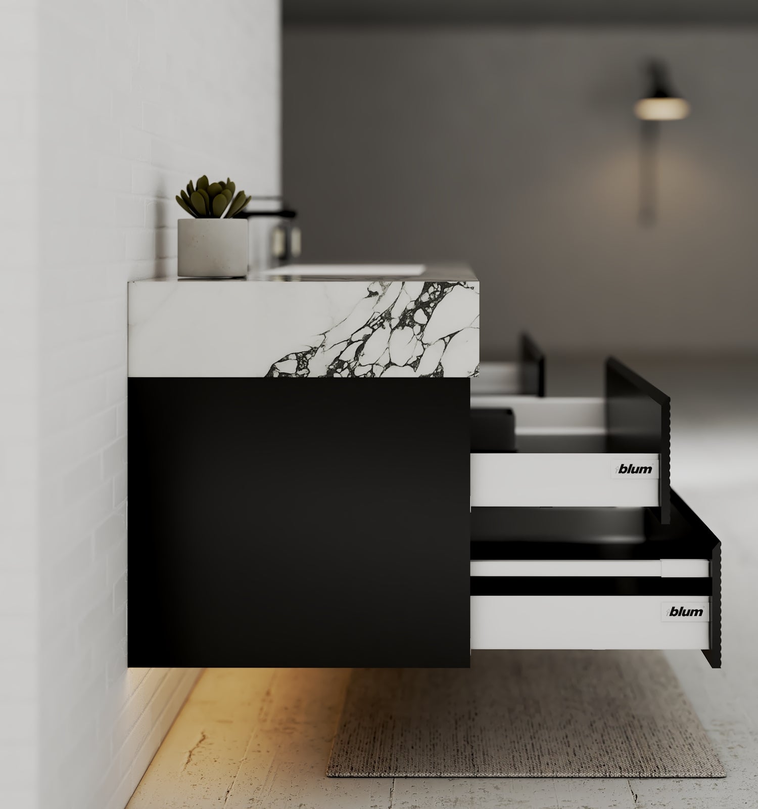 Black 60" Wall - Mounted Single Sink Bathroom Vanity with Fluted Drawers - VanityCalacatta Black NeoNova Decor