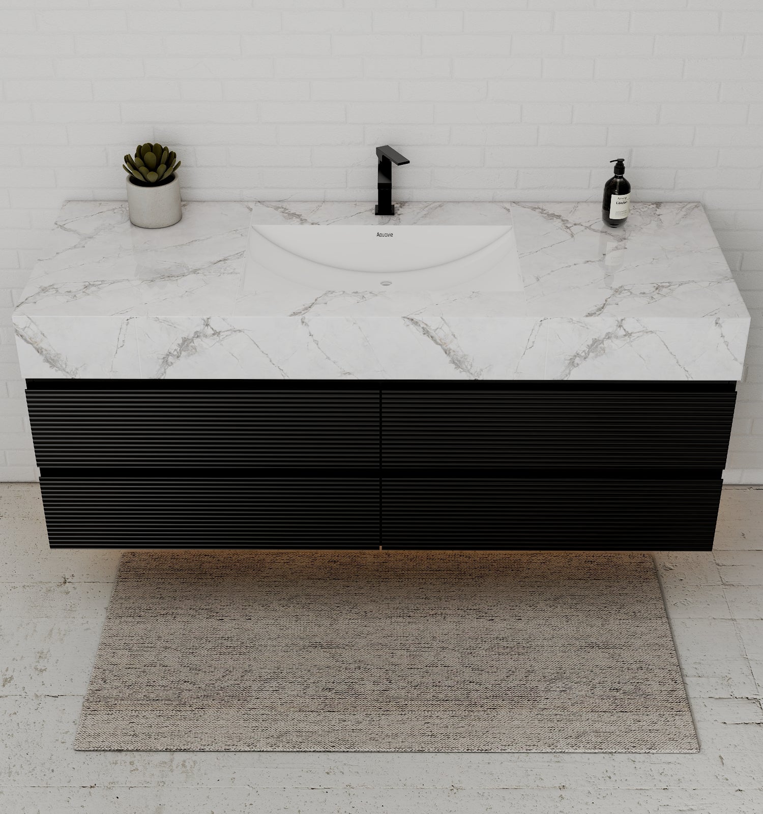 Black 60" Wall - Mounted Single Sink Bathroom Vanity with Fluted Drawers - VanityIce Grey NeoNova Decor