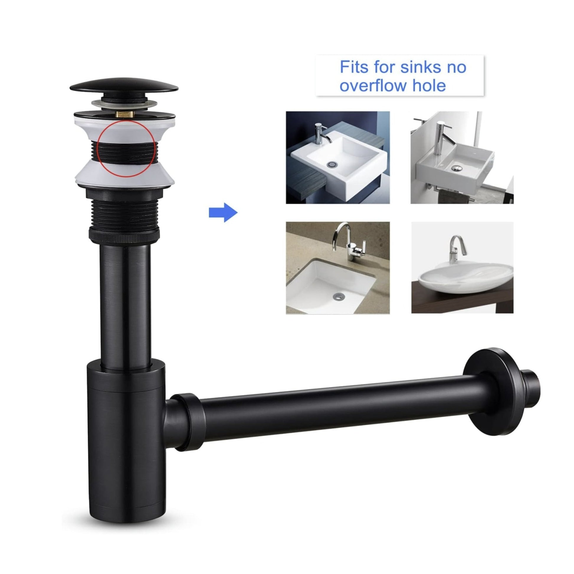 Black P - Trap Kit without Overflow – Solid Brass 1 - 1/4” Sink Drain - Fixtures NeoNova Decor