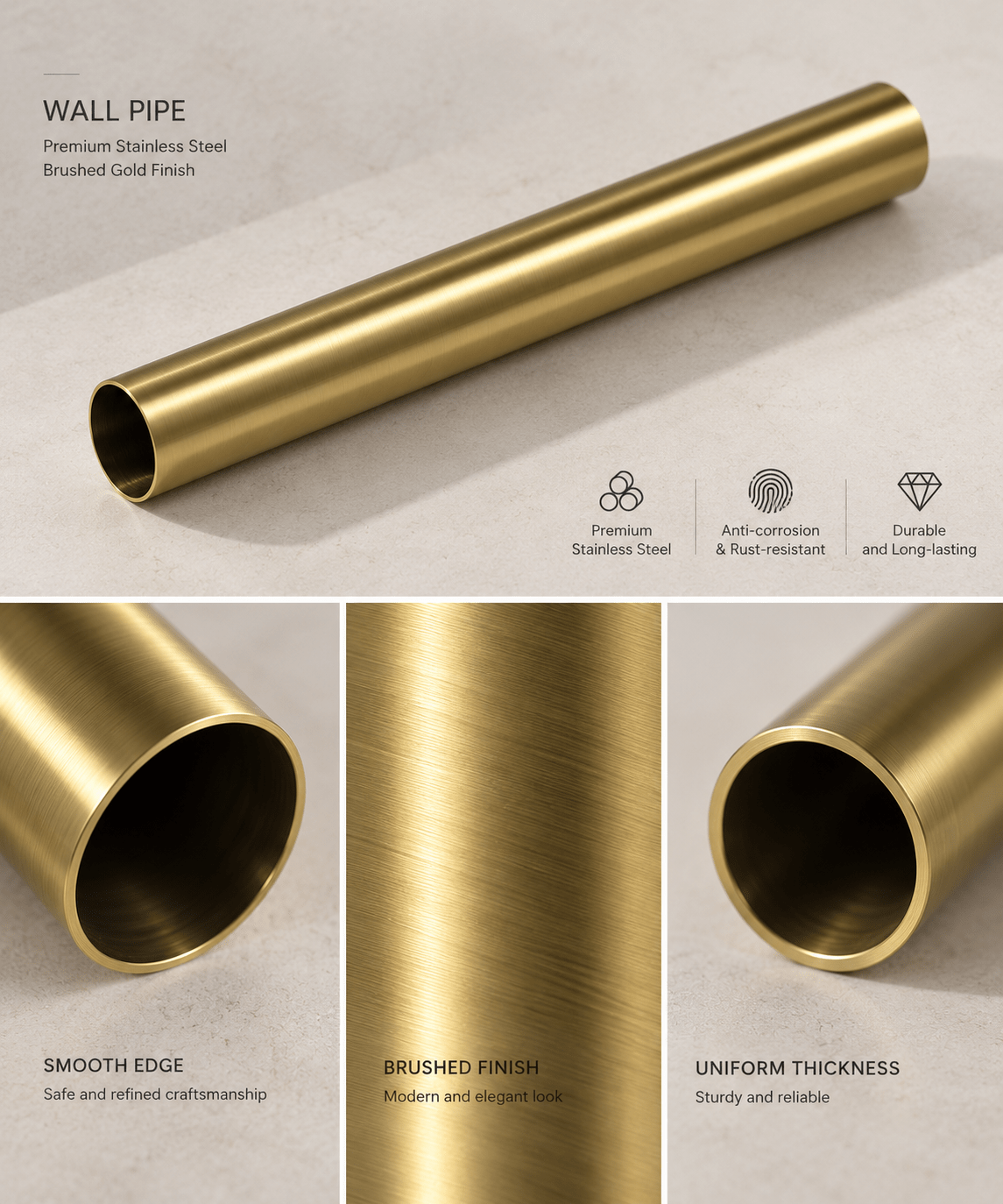 Brass Bottle Trap Drain (No Overflow) — Height-Adjustable, cUPC Certified -HardwareBrushed Gold