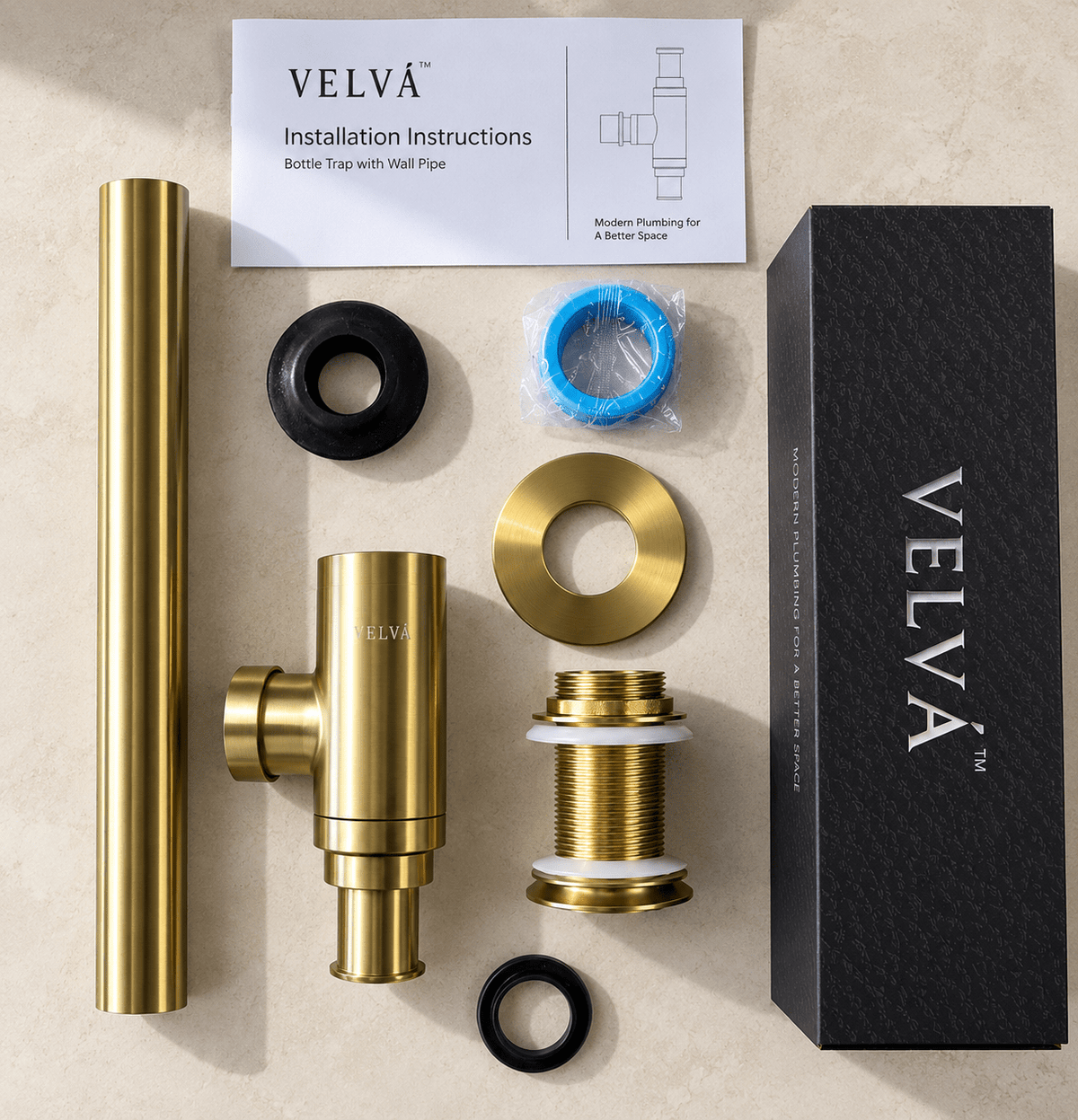 Brass Bottle Trap Drain (No Overflow) — Height-Adjustable, cUPC Certified -HardwareBrushed Gold