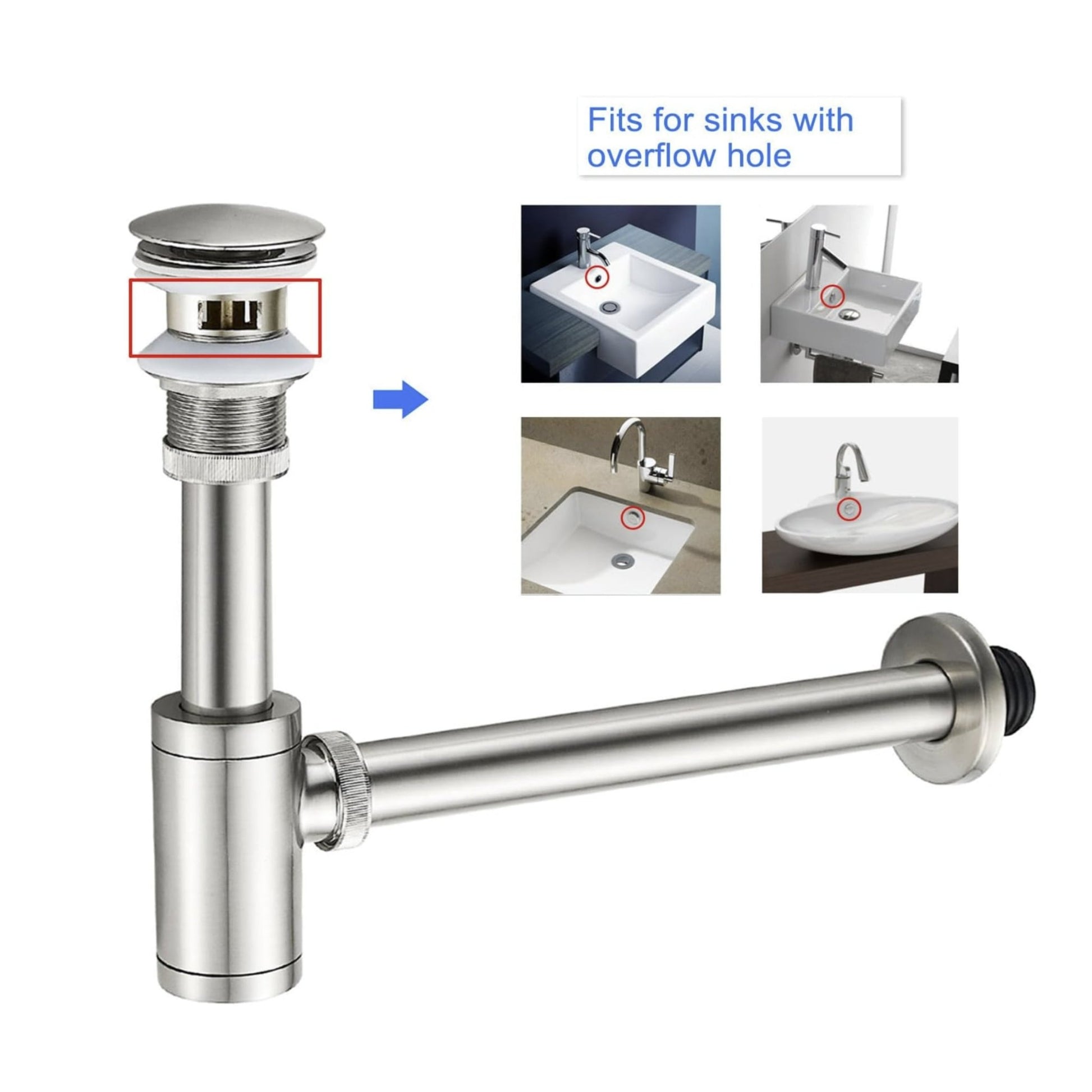 Brushed Nickel P - Trap Kit with Overflow – Solid Brass 1 - 1/4” Sink Drain, Anti - Clog - Fixtures NeoNova Decor