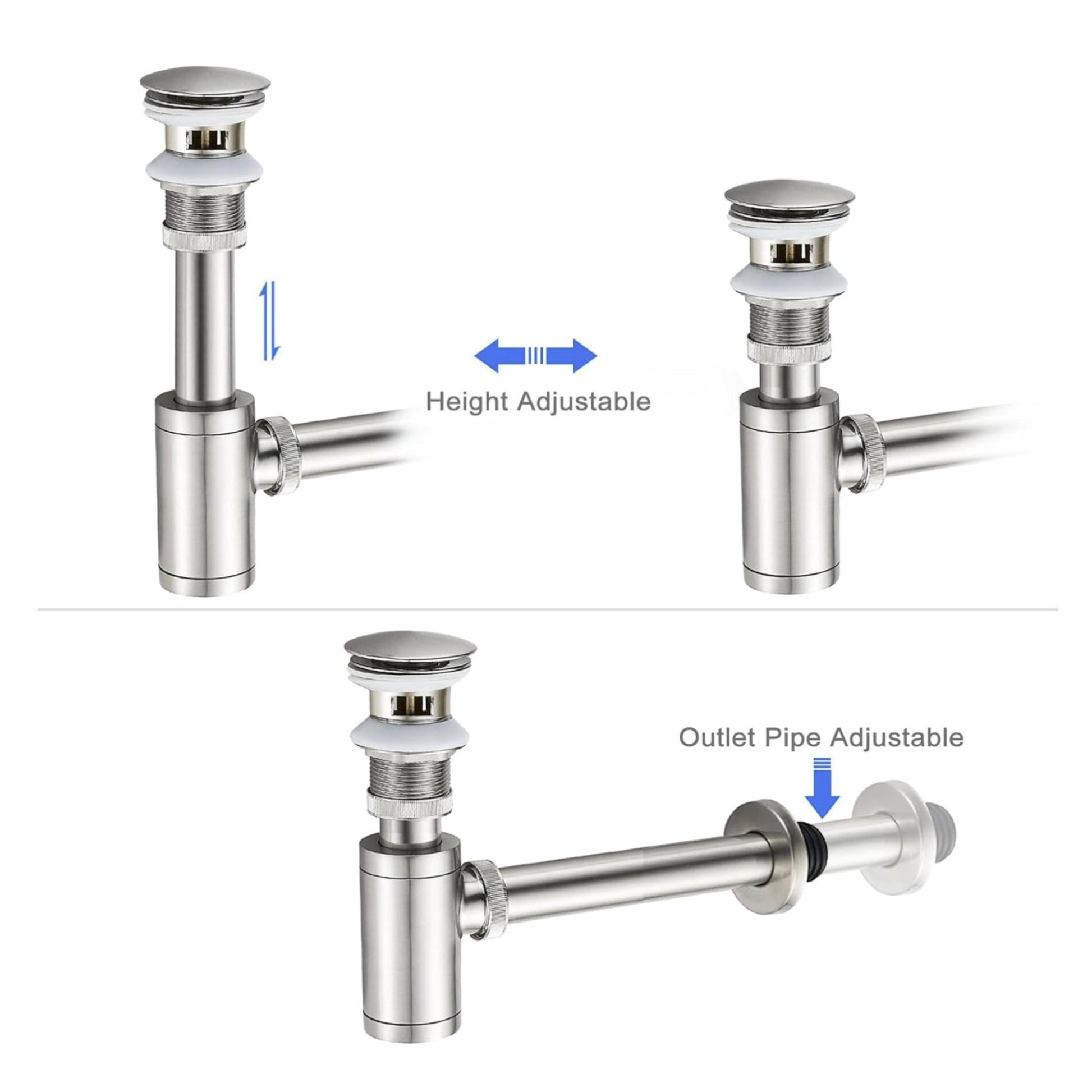Brushed Nickel P - Trap Kit with Overflow – Solid Brass 1 - 1/4” Sink Drain, Anti - Clog - Fixtures NeoNova Decor