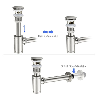 Brushed Nickel P - Trap Kit with Overflow – Solid Brass 1 - 1/4” Sink Drain, Anti - Clog - Fixtures NeoNova Decor