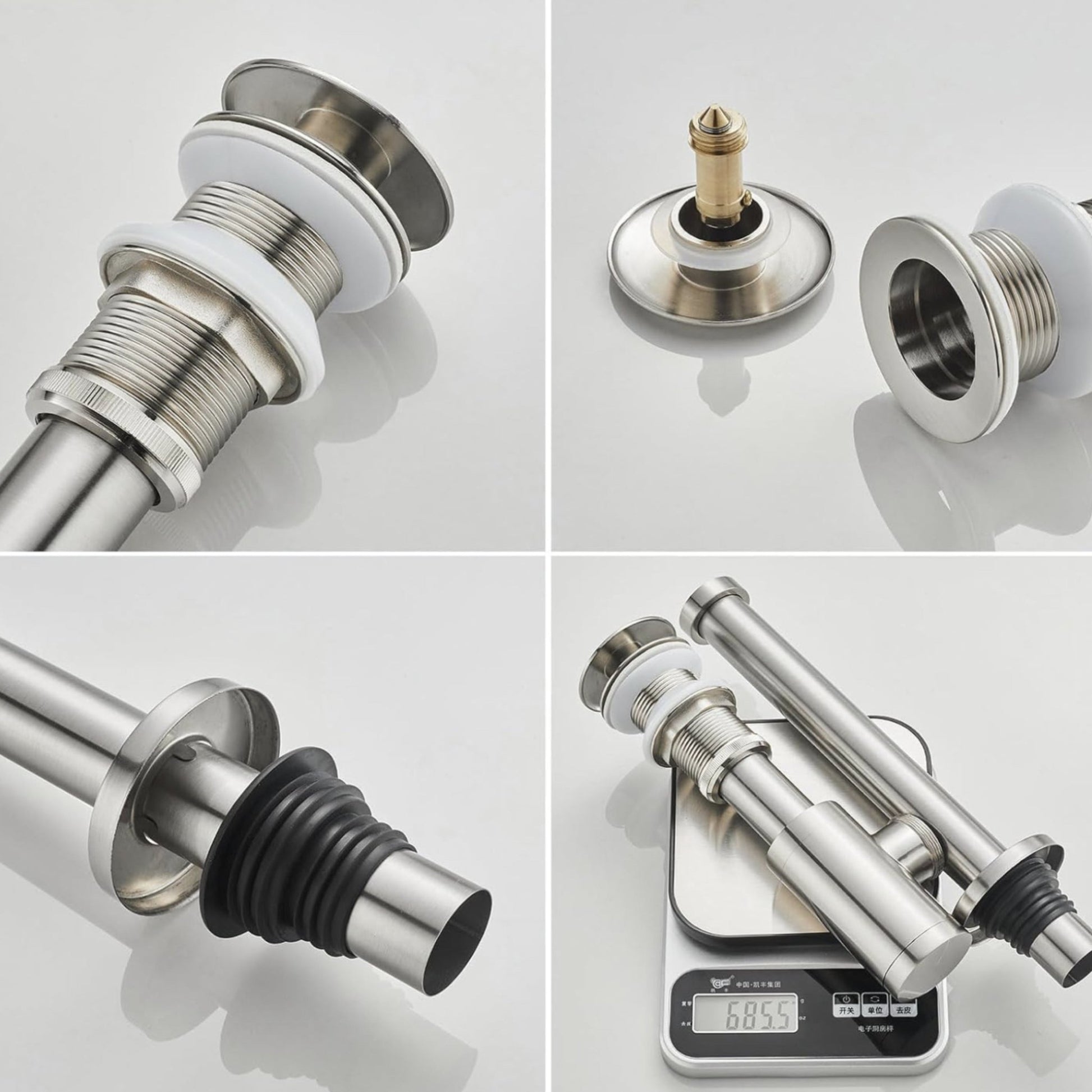 Brushed Nickel P - Trap & Pop - Up Drain Kit | No Overflow | Solid Brass & Stainless Steel - Fixtures NeoNova Decor