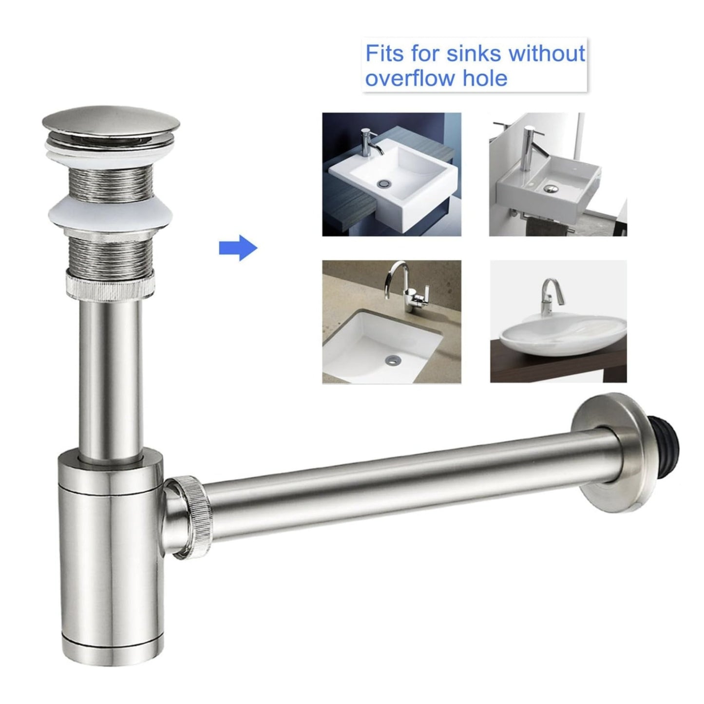 Brushed Nickel P - Trap & Pop - Up Drain Kit | No Overflow | Solid Brass & Stainless Steel - Fixtures NeoNova Decor