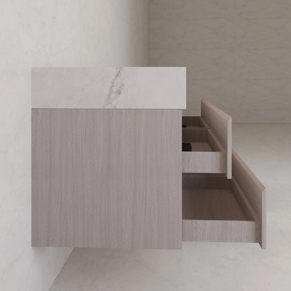 71"，60" Walnut Double Sink Sintered Stone Top with Elegant Floating Bathroom Vanity