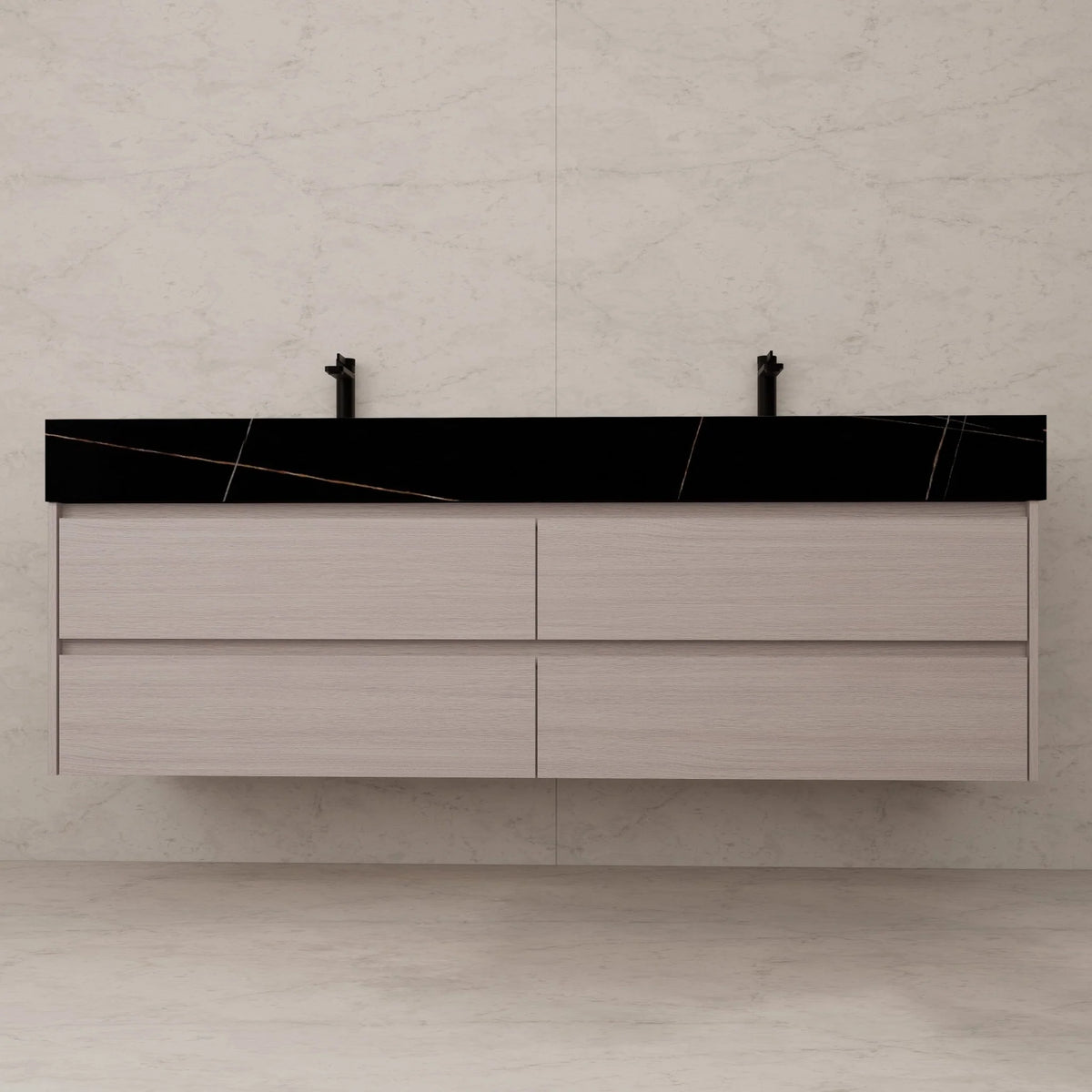 71"，60" Walnut Double Sink Sintered Stone Top with Elegant Floating Bathroom Vanity