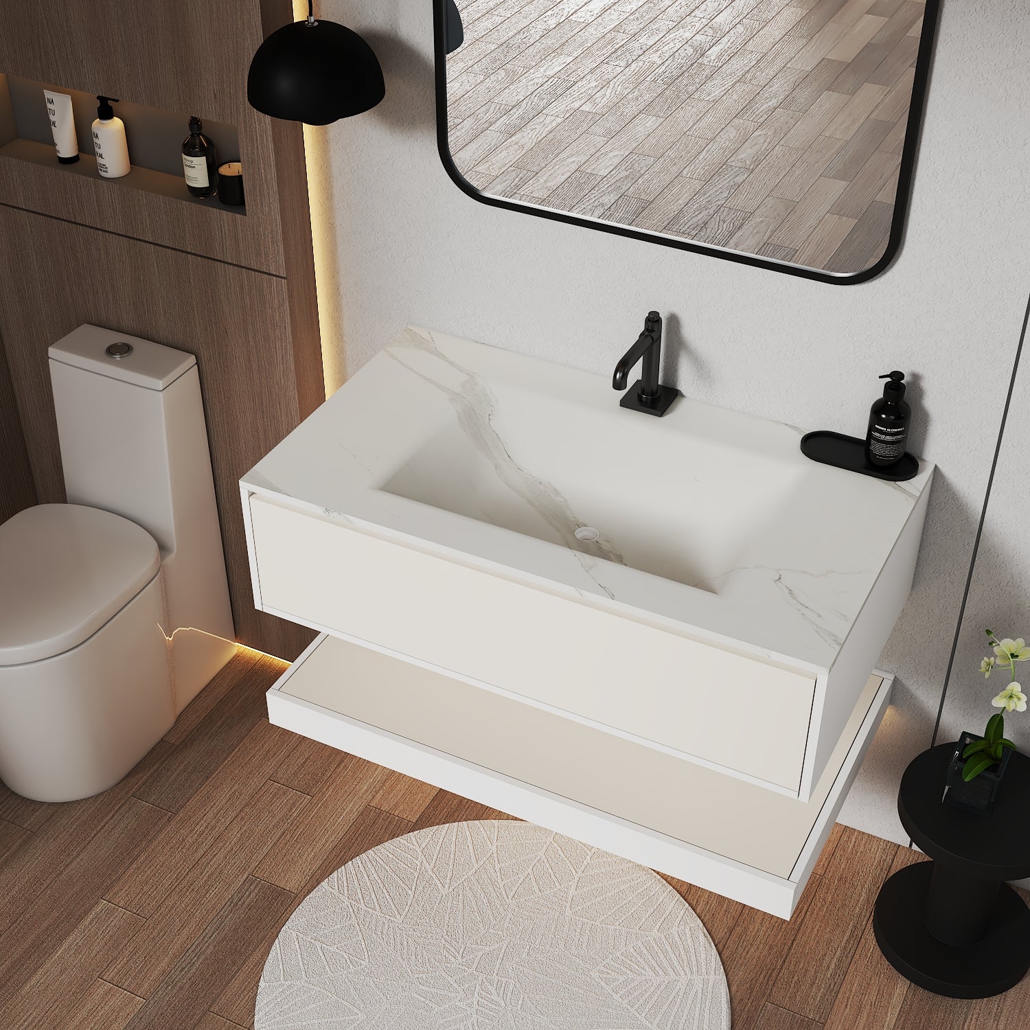 32''/36''/40'' Thermoformed Stone Top with Hotel-Style Floating Bathroom Vanity