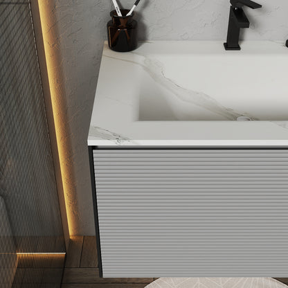 Fluted Floating Vanity with Seamless Stone Sink – 32" / 36" / 40"