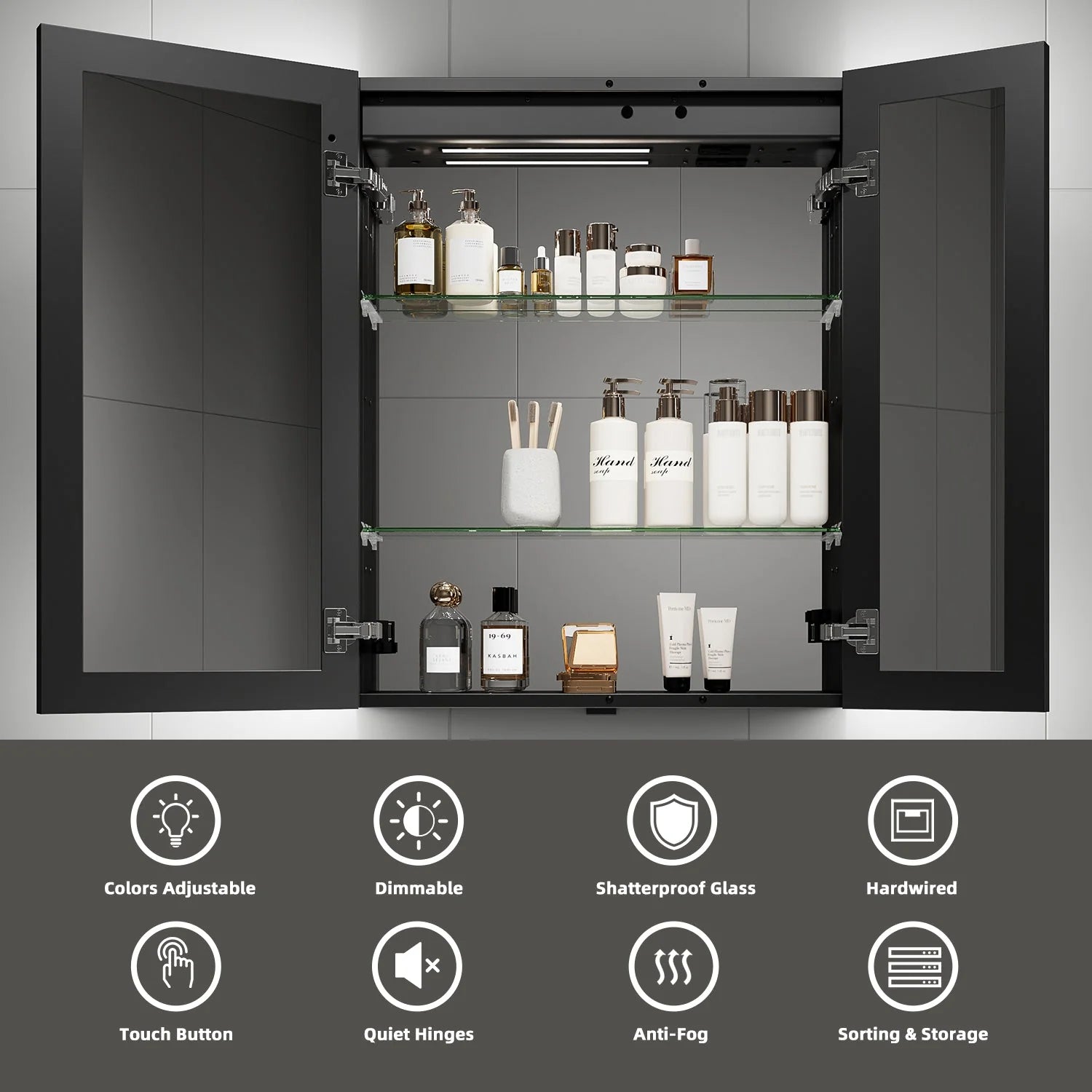 26" x 32" LED Mirror Medicine Cabinet – Aluminum Frame, Anti-Fog, Recessed or Surface Mount 26"x32"