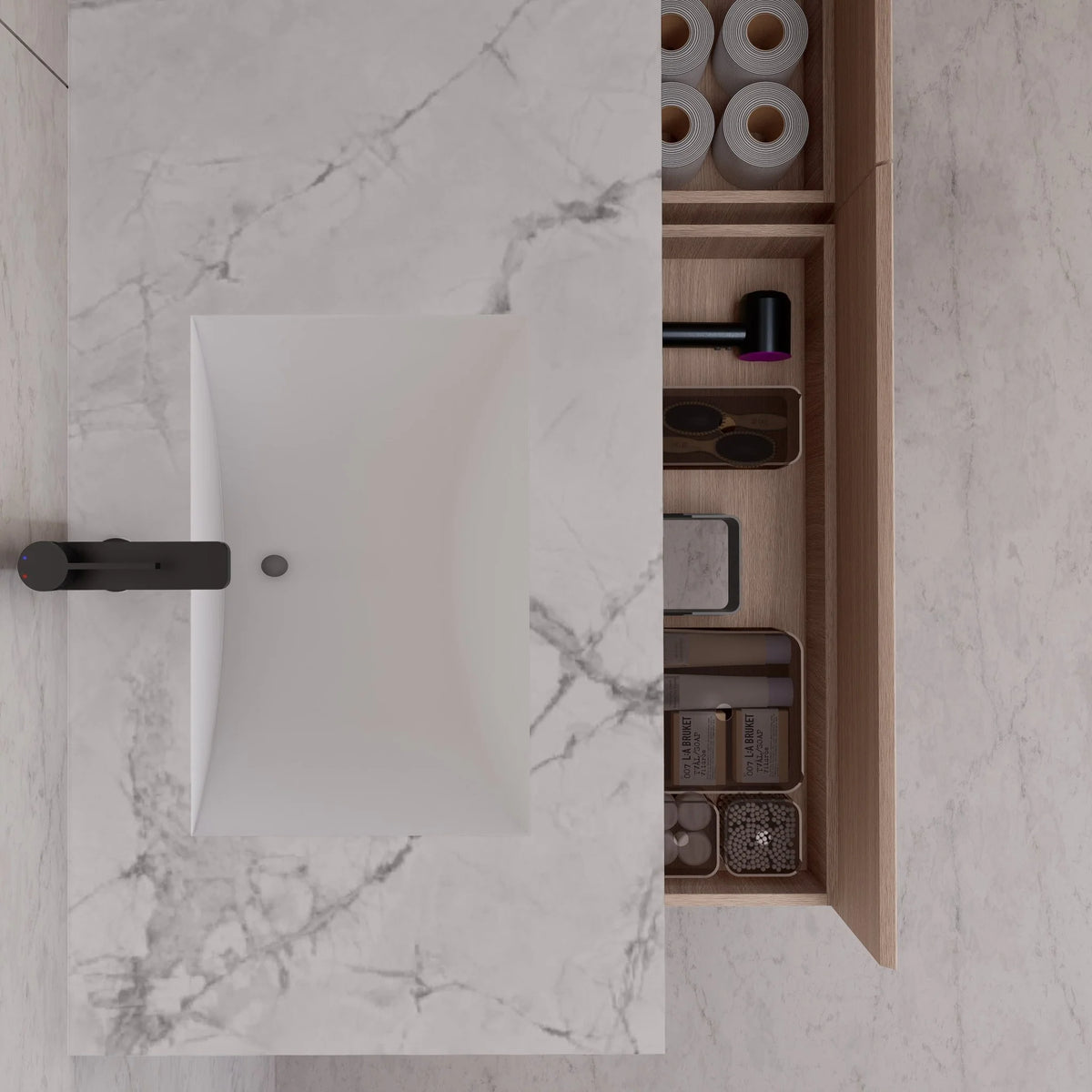 60"/ 71" Nature Oak Double Sink Stone Top with Single Floating Bathroom Vanity