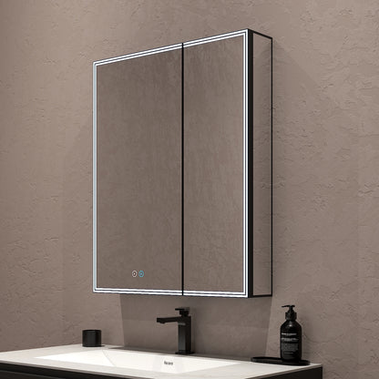26"x32" LED Medicine Cabinet – Full Mirror Interior, Anti-Fog, Outlet & USB, Blum Hinges