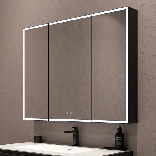 42"x32" Dimmable LED Medicine Cabinet – Solid Light Strip, 3 Doors, Anti-Fog, Recessed or Surface Mount