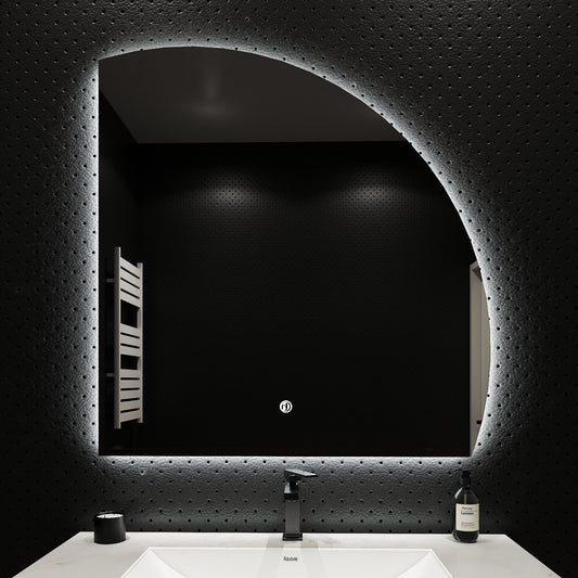 Curved - Corner Sculptural LED Mirror 36" x 36", Stepless Dimming + Wave Sensor - LED MIrror NeoNova Decor