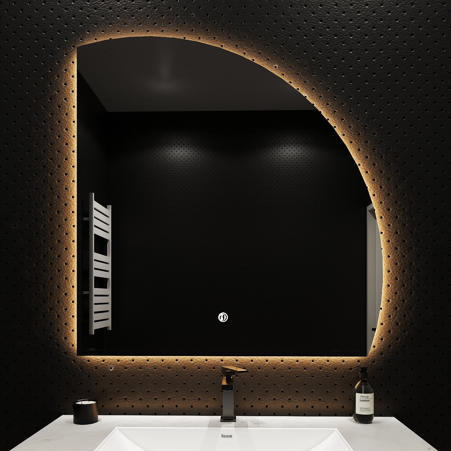 Curved - Corner Sculptural LED Mirror 36" x 36", Stepless Dimming + Wave Sensor - LED MIrror NeoNova Decor
