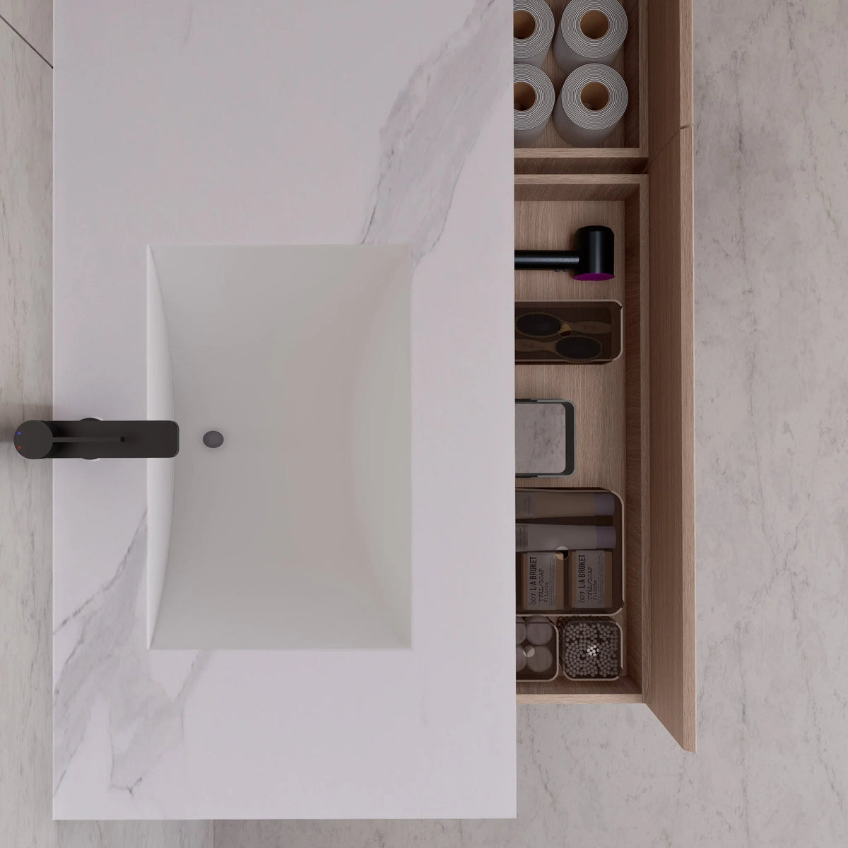 60"/ 71" Nature Oak Double Sink Stone Top with Single Floating Bathroom Vanity