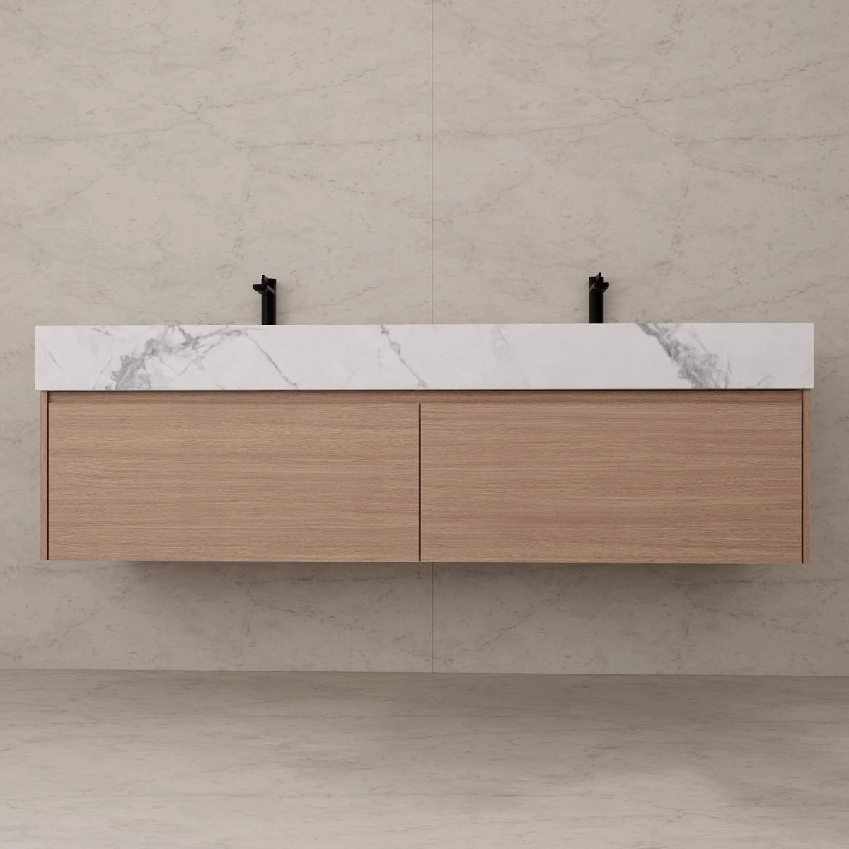 60"/ 71" Nature Oak Double Sink Stone Top with Single Floating Bathroom Vanity