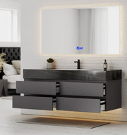 Dark Grey 60” Modern Floating Bathroom Vanity – Single Basin - VanityBlack Marquina Gold Veins NeoNova Decor