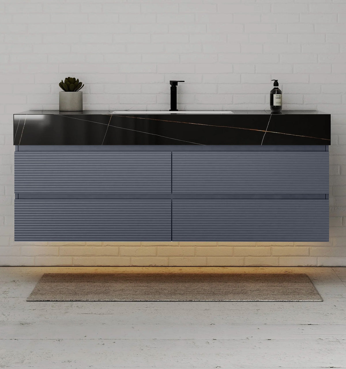 Dark Grey 60” Modern Floating Bathroom Vanity – Single Basin -VanityBlack Marquina Gold Veins