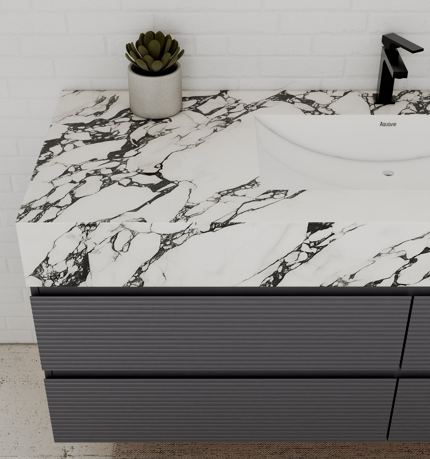 Dark Grey 60” Modern Floating Bathroom Vanity – Single Basin - VanityCalacatta Black NeoNova Decor