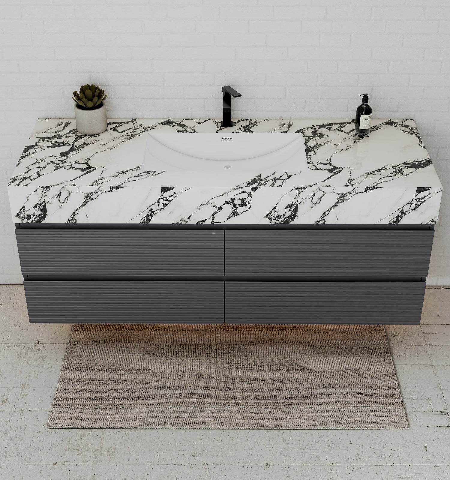 Dark Grey 60” Modern Floating Bathroom Vanity – Single Basin - VanityCalacatta Black NeoNova Decor