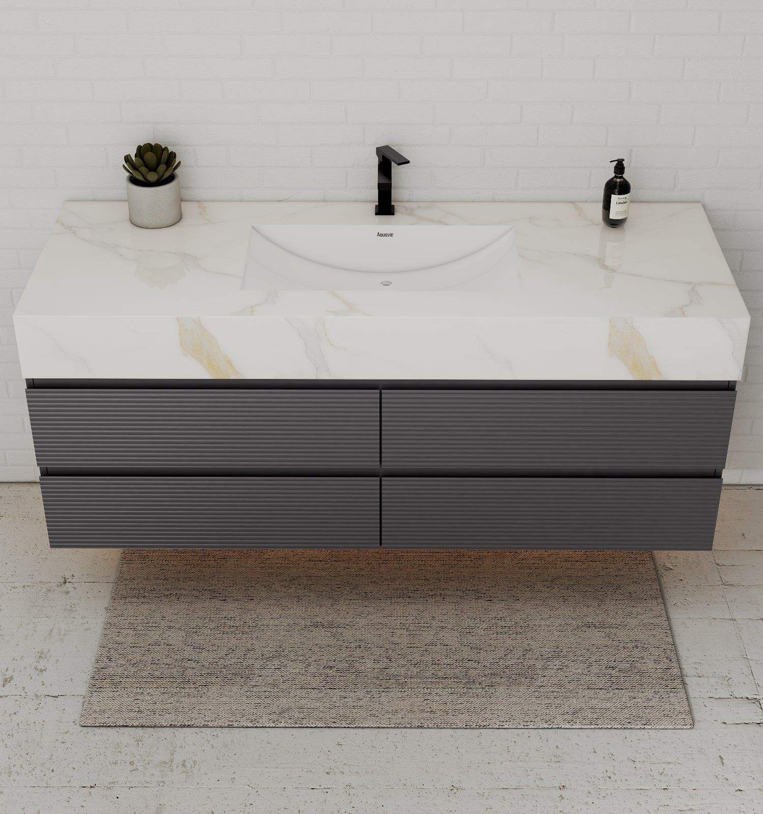 Dark Grey 60” Modern Floating Bathroom Vanity – Single Basin - VanityCalacatta Gold NeoNova Decor
