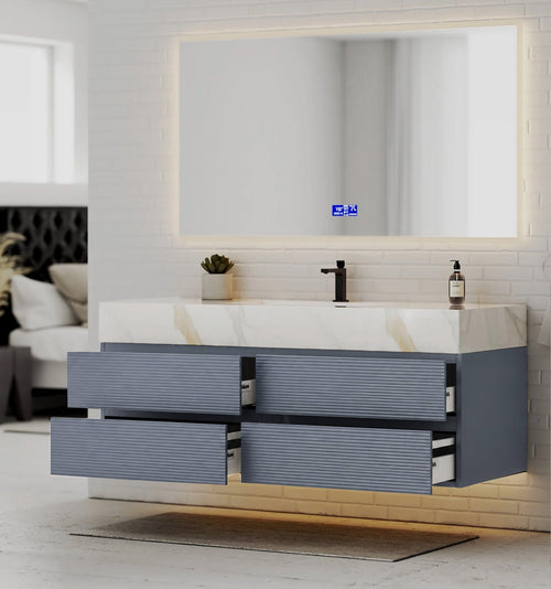 Dark Grey 60” Modern Floating Bathroom Vanity – Single Basin -VanityCalacatta Gold