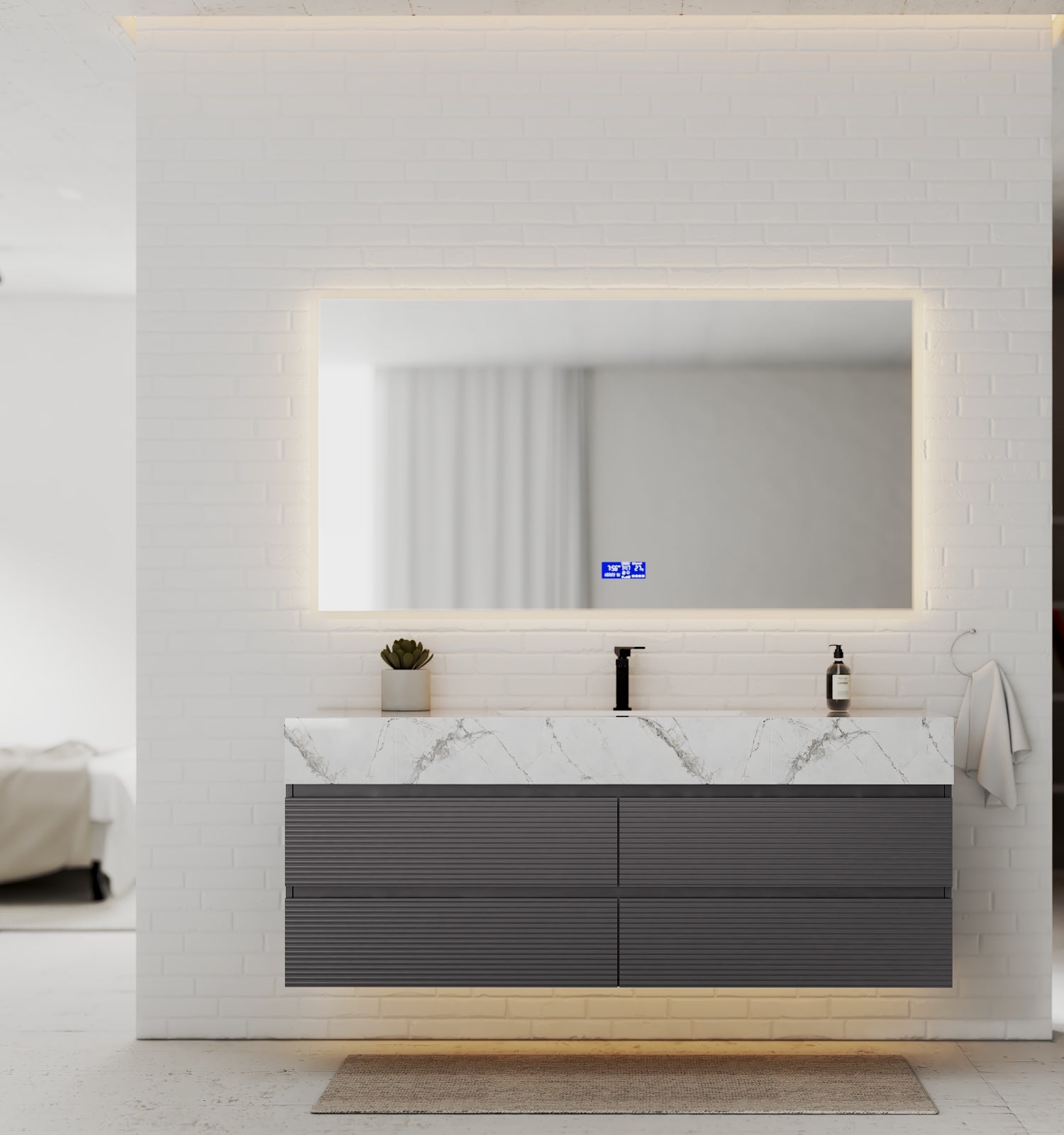 Dark Grey 60” Modern Floating Bathroom Vanity – Single Basin - VanityIce Grey NeoNova Decor