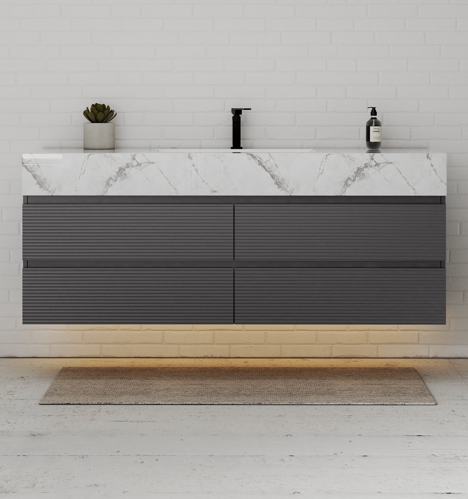 Dark Grey 60” Modern Floating Bathroom Vanity – Single Basin - VanityIce Grey NeoNova Decor