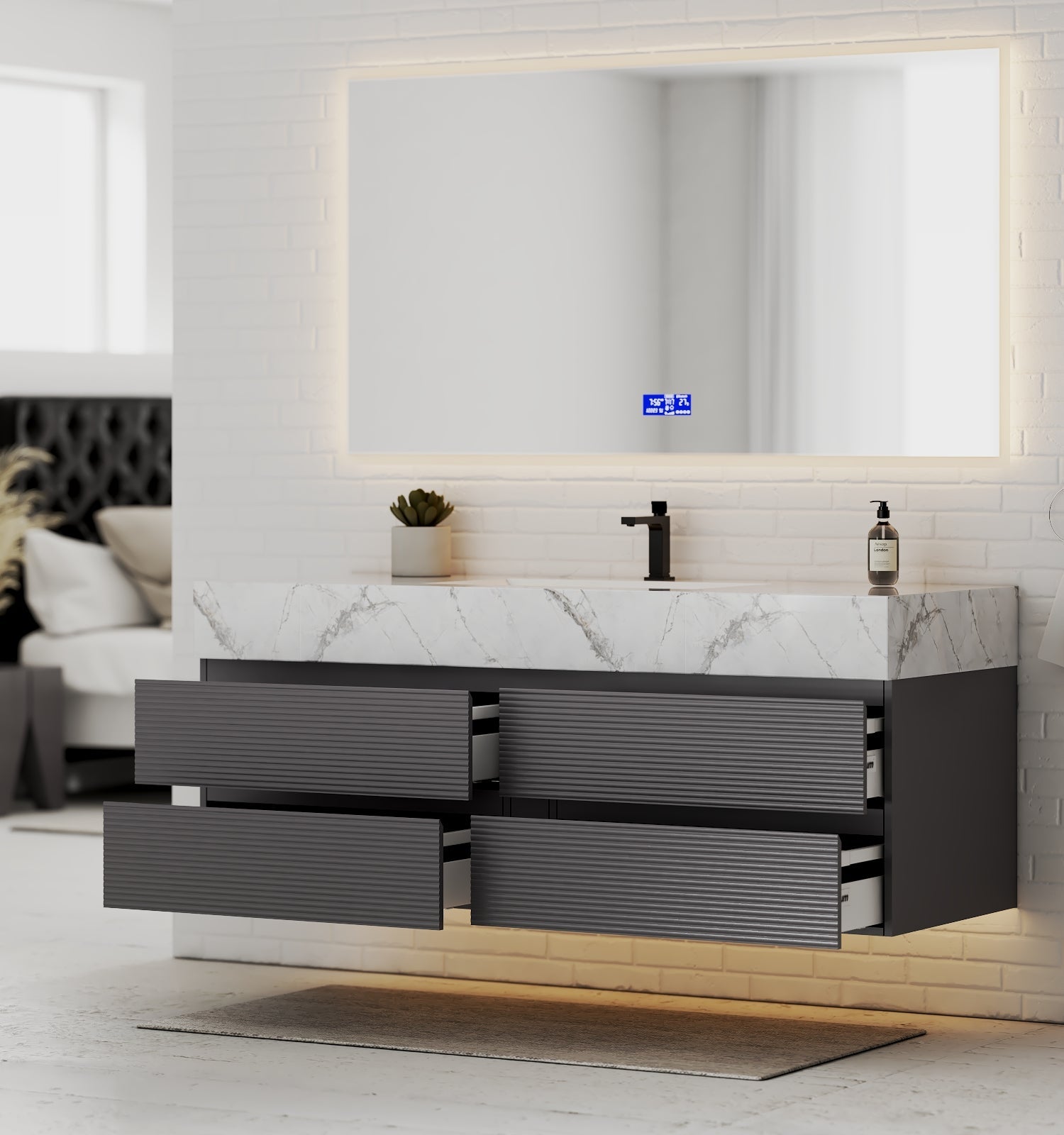 Dark Grey 60” Modern Floating Bathroom Vanity – Single Basin - VanityIce Grey NeoNova Decor