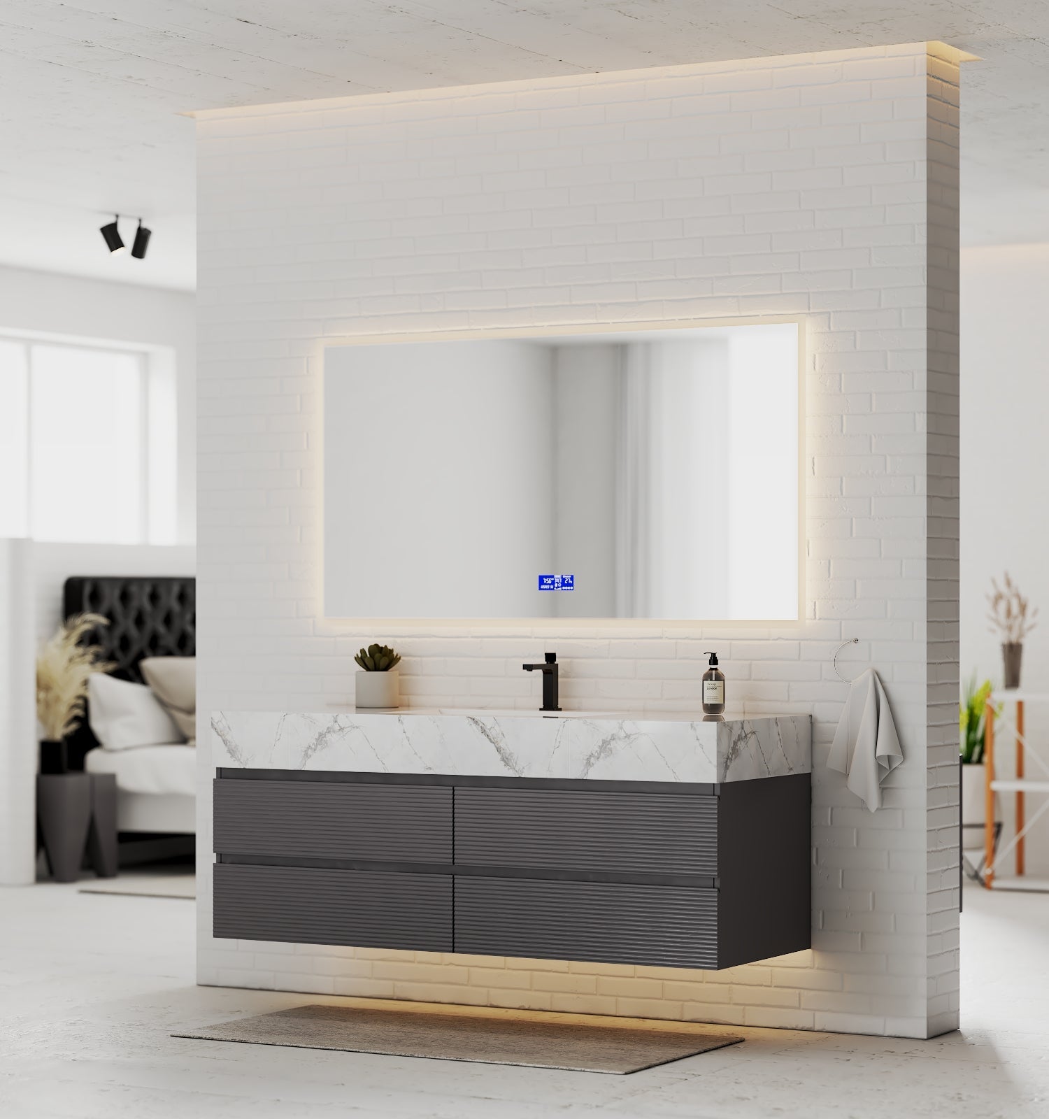 Dark Grey 60” Modern Floating Bathroom Vanity – Single Basin - VanityIce Grey NeoNova Decor