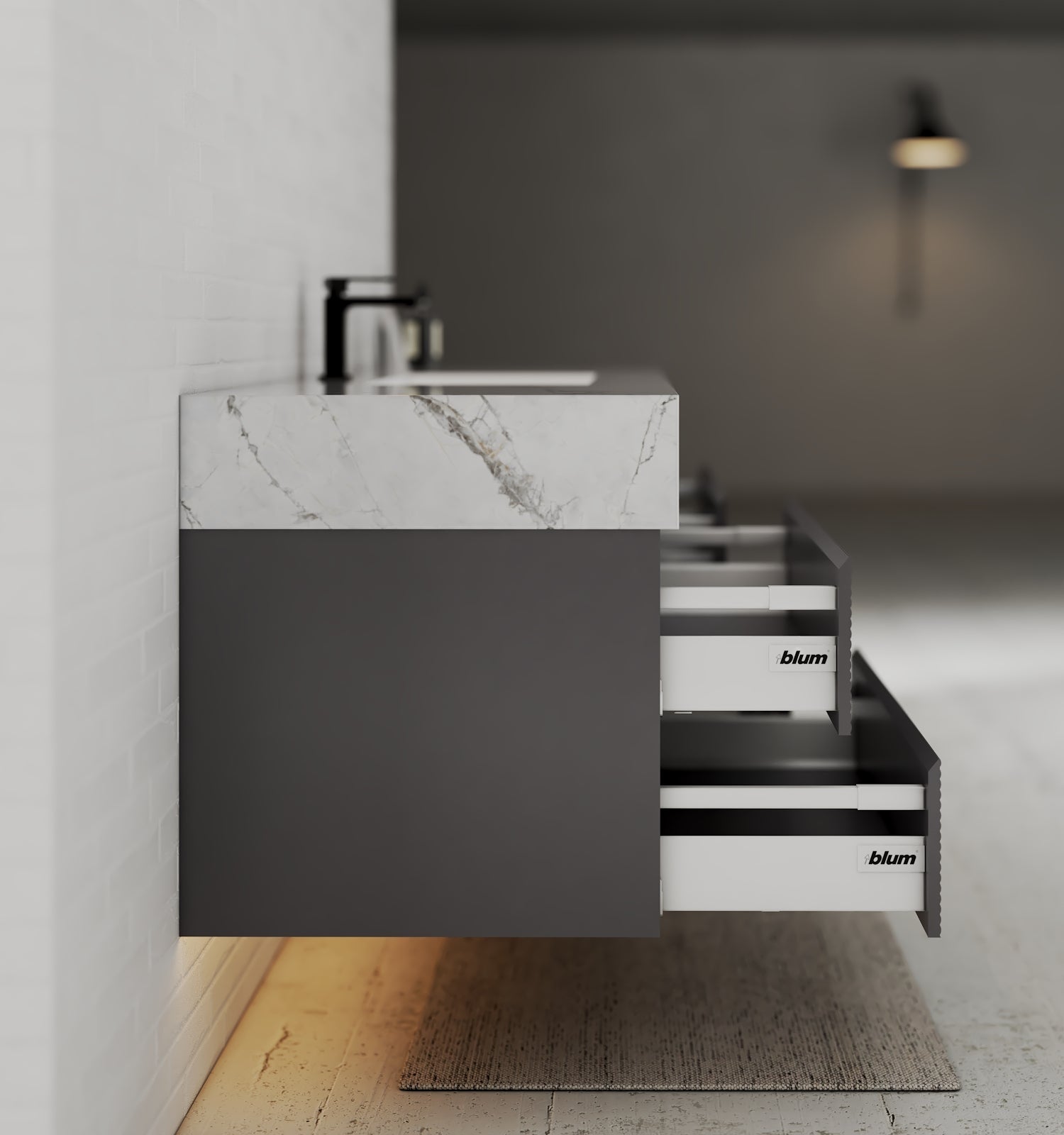 Dark Grey 60” Modern Floating Bathroom Vanity – Single Basin - VanityIce Grey NeoNova Decor