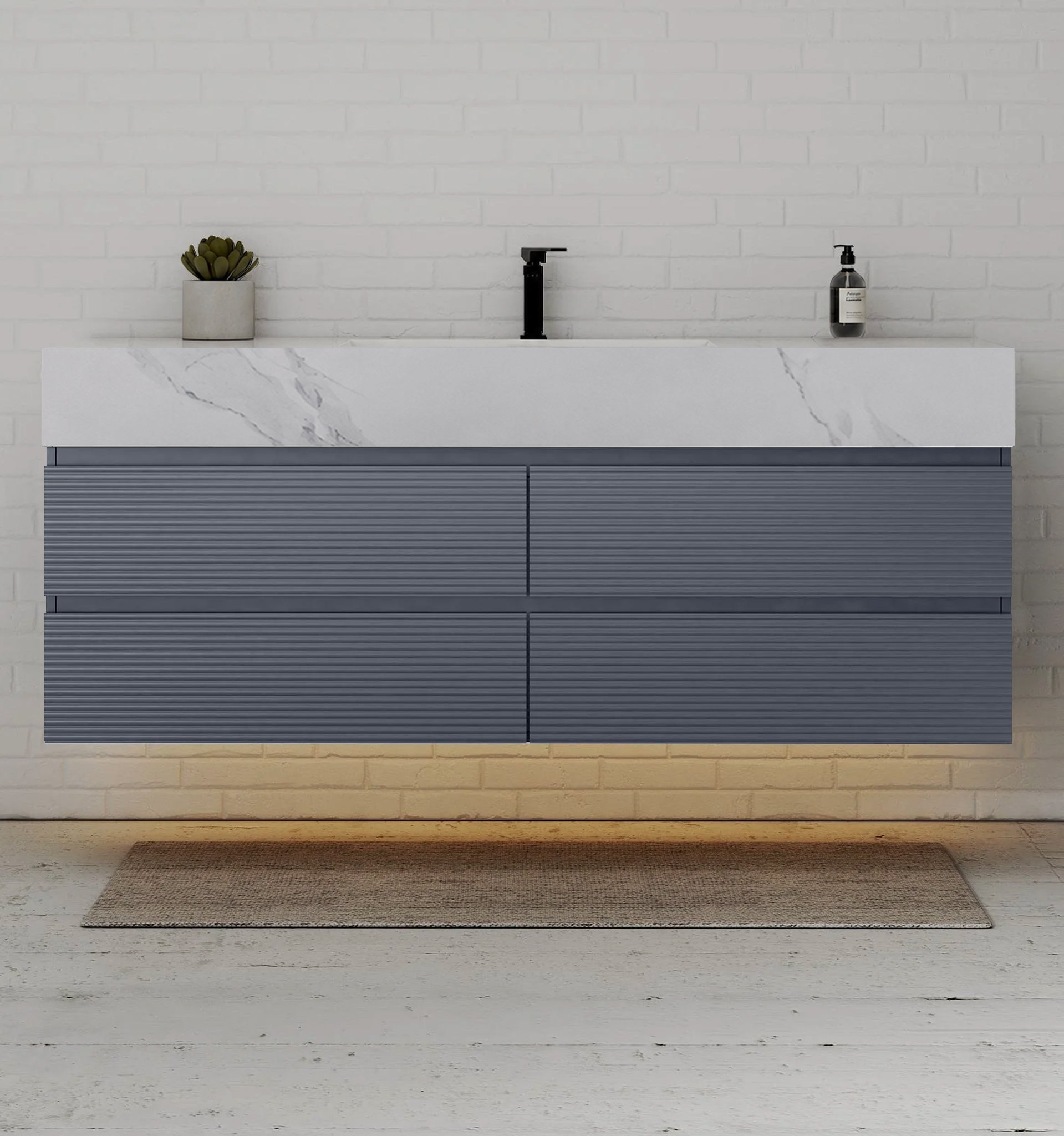 Dark Grey 60” Modern Floating Bathroom Vanity – Single Basin -VanityWhite Carrara
