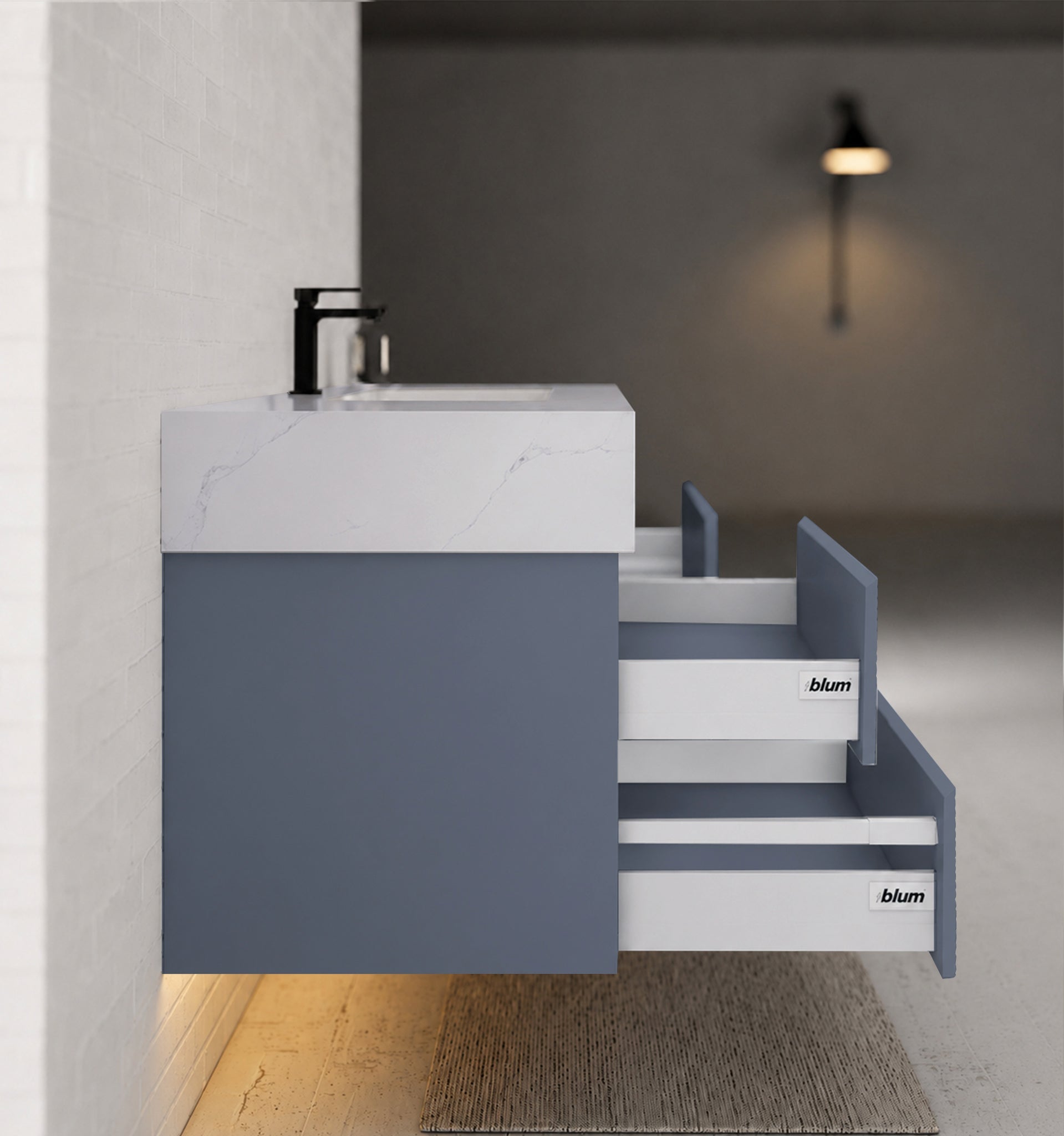 Dark Grey 60” Modern Floating Bathroom Vanity – Single Basin -VanityWhite Carrara