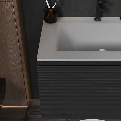 Dark Grey Floating Vanity – Seamless Stone Sink, Fluted Front, 32"/36"/40" - VanityCQH NeoNova Decor